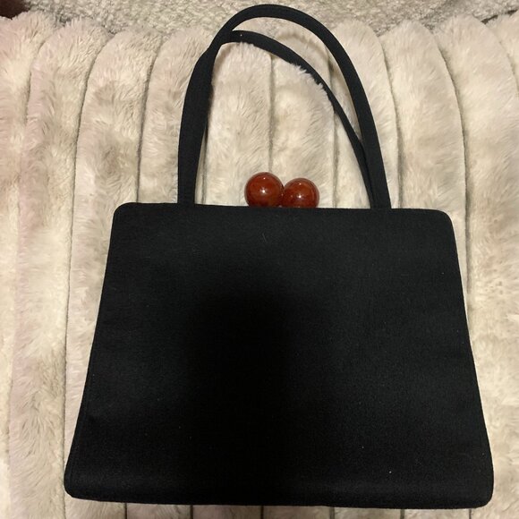 Malama Handbags - Vintage Black Wool Bakelite Snaps